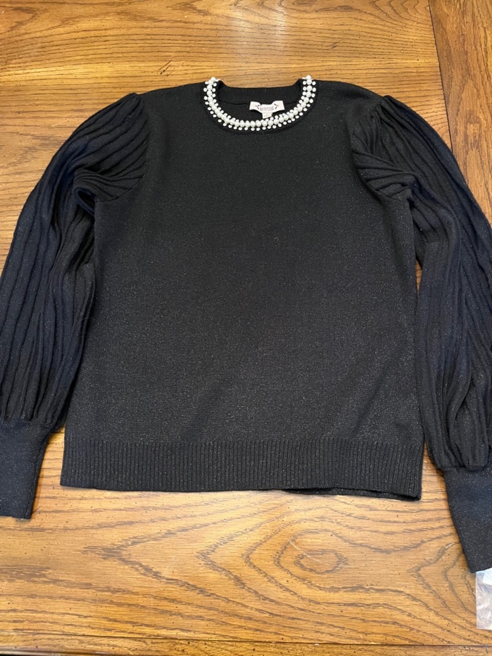 Nanette Lepore Black Lurex Rib Sleeve Pullover Sweater, size large, new with tag